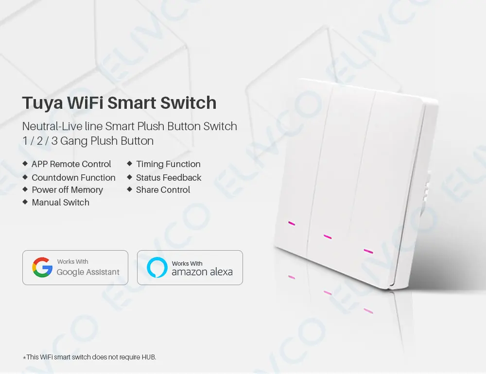 3Gang Tuya Smart Switch WiFi 220V Wall Push Button Switch APP Remote Control Sma