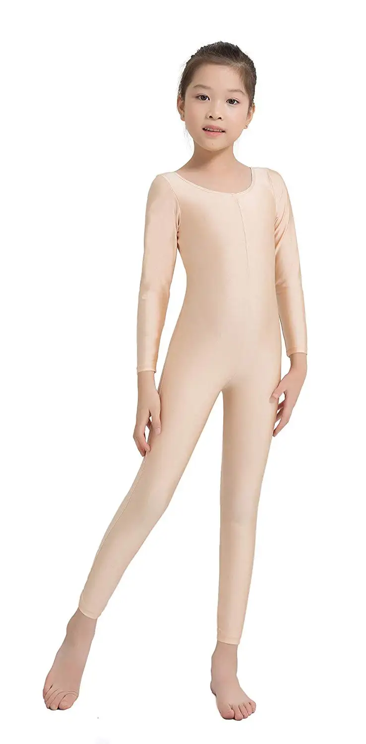 Детский комбинезон из спандекса с длинными рукавами для танцев, костюм для выступлений - Цвет: Nude