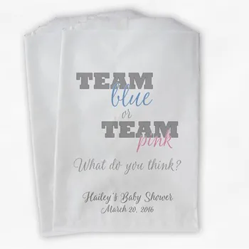 

Custom Team Blue or Team Pink Gender Reveal Party Candy Favor Bags - Treat Bags for Baby Shower - Paper Bags