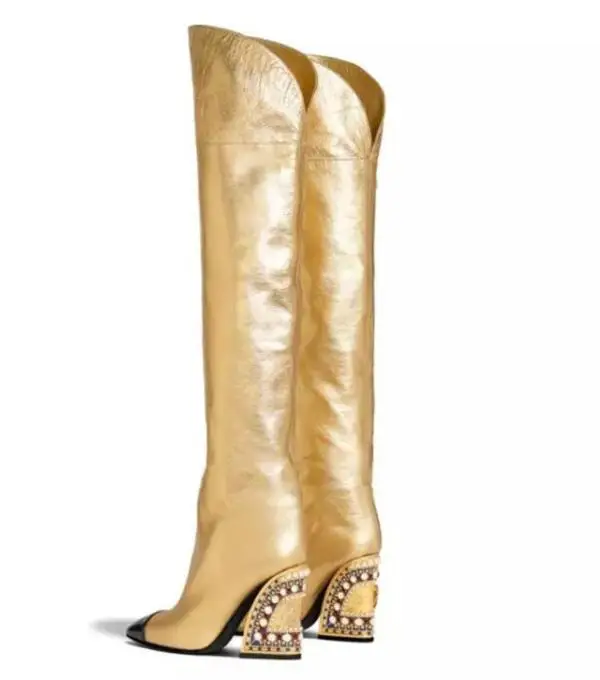Gold Ladies Boots Luxury Design Boots Women Retro Women Shoes Leather Bota Feminina New Arrival Botas Mujer Royal Ladies Shoes