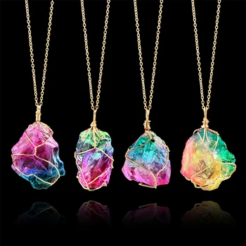 

Fashion Quartz Chakra Colored Natural Stone Jewelry Necklace Rock Chain Crystal Pendant