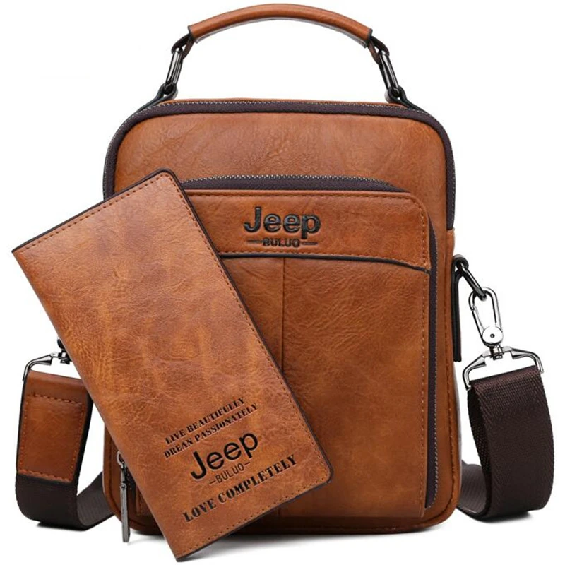 Мужская сумка через плечо jeep buluo оранжевая для документов из спилковой кожи