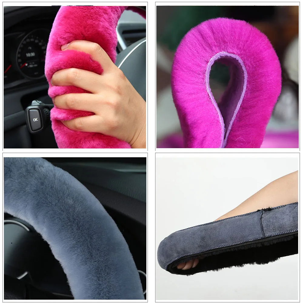 Klassischer Auto-Lenkradbezug aus echtem Schaffell, weiches australisches Wollfell, Fahrzeug dehnbar auf dem Lenkradschutz – Detail 3