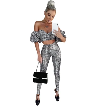 

Summer Sexy Two Piece Set Women Clothes Snake Print Crop Top and Pants Set Suit Party Night Club Bodycon 2 Piece Matching Sets