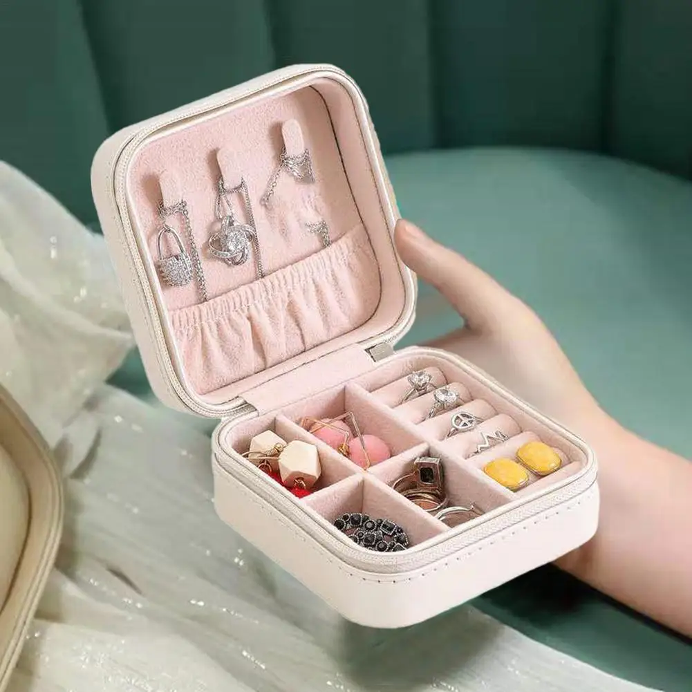 Jewelry Organizer Display Travel Jewelry Case Boxes PU Leather Earring Necklace Ring Portable Holder Zipper Small Box 2021 2