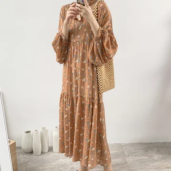 

Summer and Spring New 2020 Chiffon Dress Women V-neck Pluz Sized Fashion Ladies Dress Long Sleeve Print Women Clothing