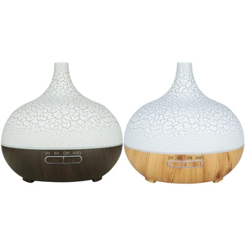 

2pcs Smart Essential Oil Diffuser Air Humidifier Works with Alexa Google Home - US Plug Light Wood & EU Plug Deep Wood
