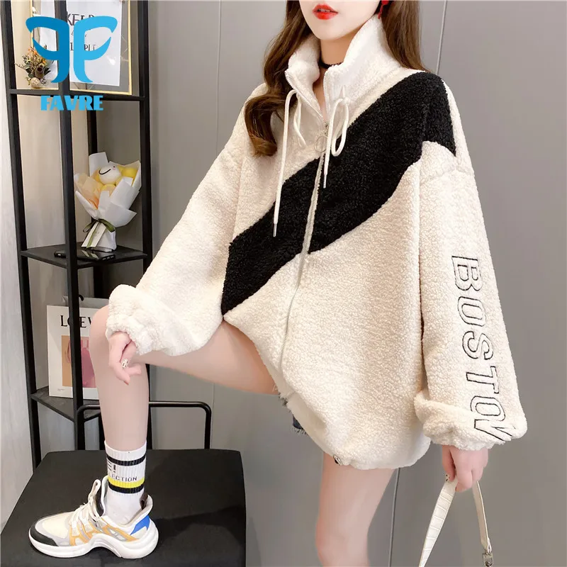 

Женская толстовка на молнии, с имитацией овечьей шерсти