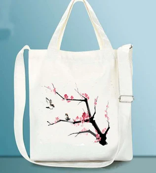 

Flower Print Lady Woman Canvas Cloth Shopping Bag Single Shoulder Reusable Eco Tote Bag Female Girl Big Capacity Zipper Book Bag