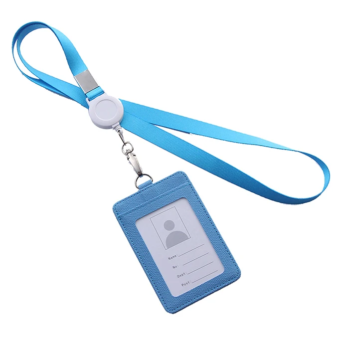New PU Leather Business Work ID Bus Card Badge Case Holder Cover with Neck Lanyard Credit Card Holder - Color: h