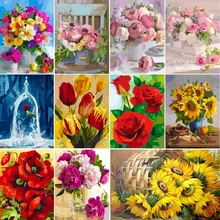 

DIY Coloring Oil Painting By Numbers Flowers Rose For Adult Kids Art Picture Kit On Canvas Draw Acrylic Paint Crafts Decor Gift