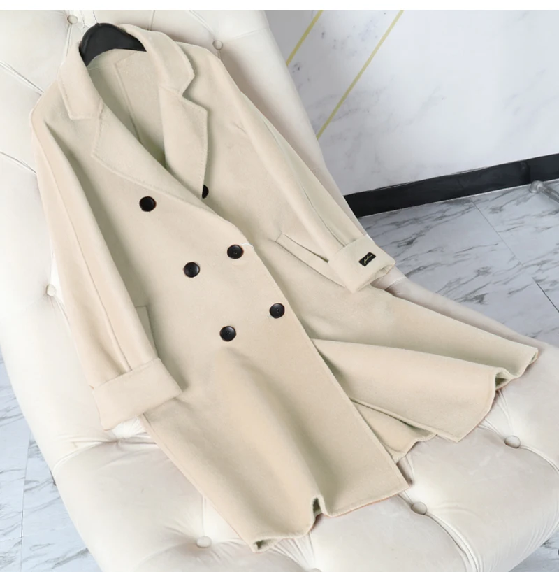 Beige Женская шерстяная Верхняя одежда зимнее женское Новое поступление Женская шерстяная Верхняя одежда средней длины тонкое корейское шерстяное пальто Новинка - Color: Beige