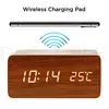 Electric LED alarm clock with phone wireless charger  Wooden Creative w/ Qi Wireless Phone Charging digital thermometer clock ► Photo 1/6