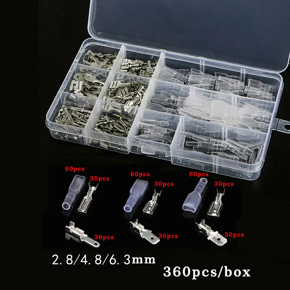 360pcs 360/270/180 шт 2,8/4,8/6,3 мм обжимных разъёмов, коннекторов для утепленная уплотнение электрические соединители проводов обжимных клемм соединитель Ассортимент Комплект - Цвет: 360pcs