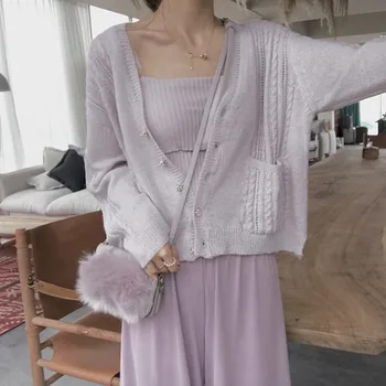 

Women Spring Autumn Fashion Pink Purple Sweaters Female Loose Casual V Neck Thin Knit Cardigan Cotton Twisted Jumpers Sweaters