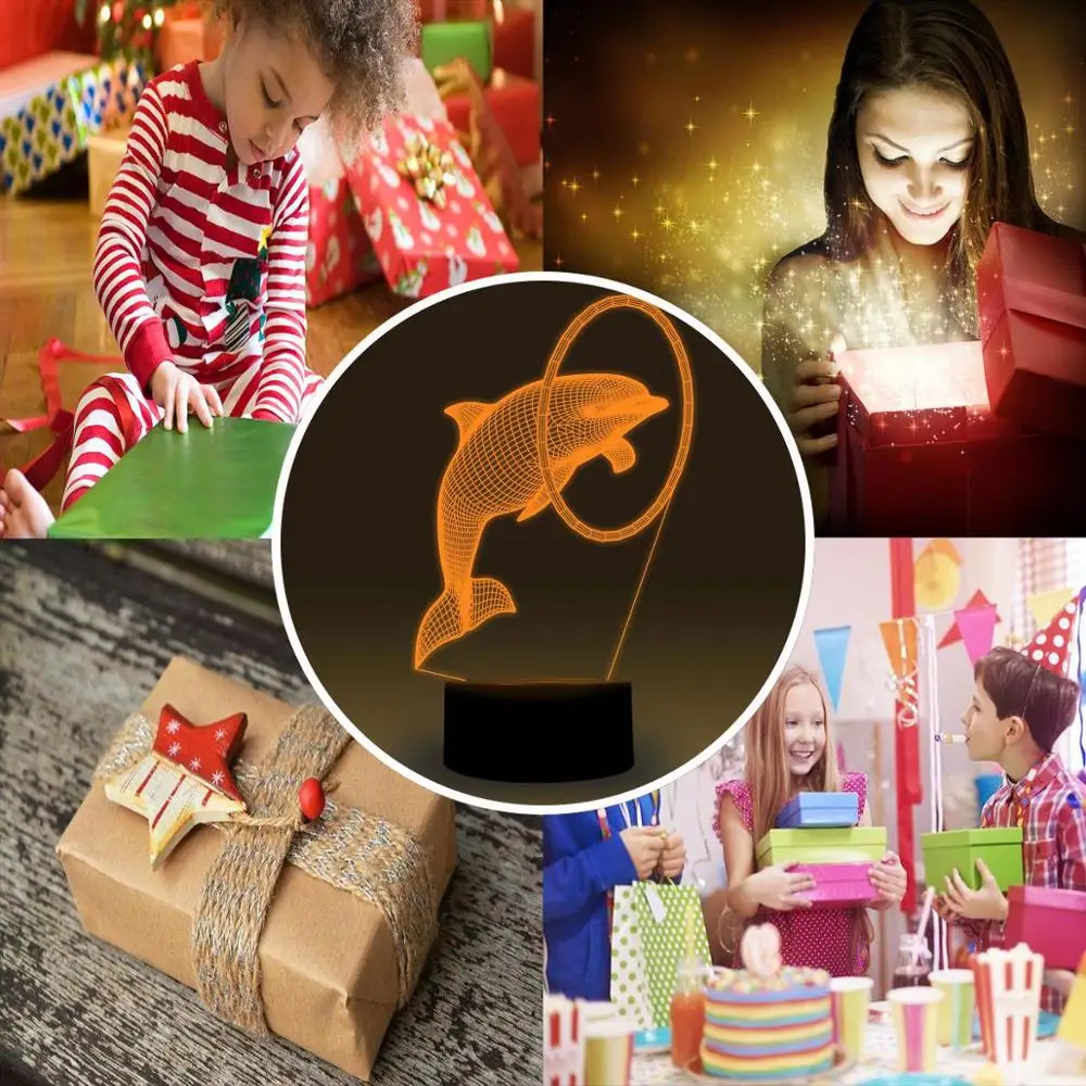 NiteApps 3D Дельфин светодиодный ночник настольная лампа иллюзия Лампа подарок на день рождения приложение/сенсорное управление