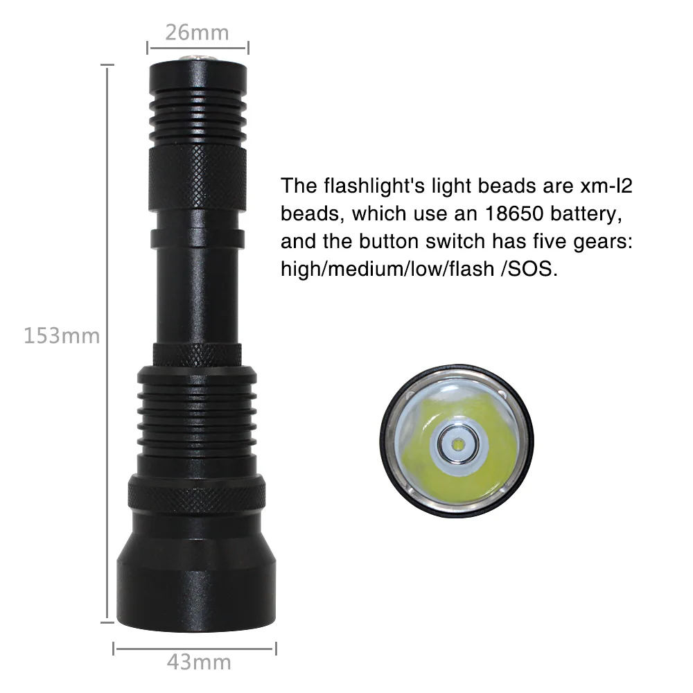 Portable LED Diving Flashlight Waterproof xm l2 1200 lumens Torchlight Tactical Dive Light 18650 Battery Powerful Led Flashlight
