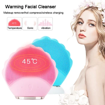 

2020 New Facial Brush Electric Silicone Sonic Face Cleansing Brush Cleaner Warming Wireless Charging Massage Skin Care Cleanser
