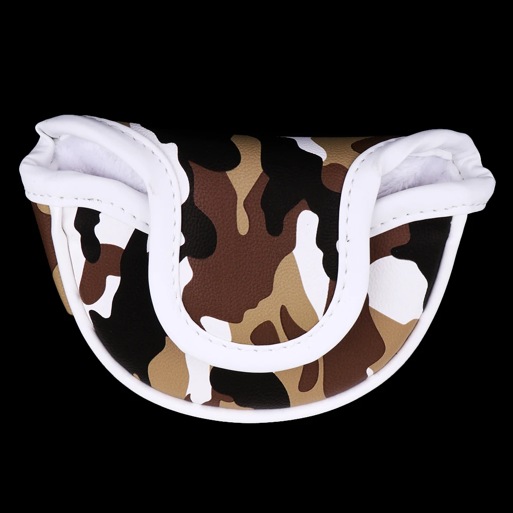 Premium PU Golf Headcover Guard Mallet Putter Cover Protector with Magnet Closure Camo. Blue Brown