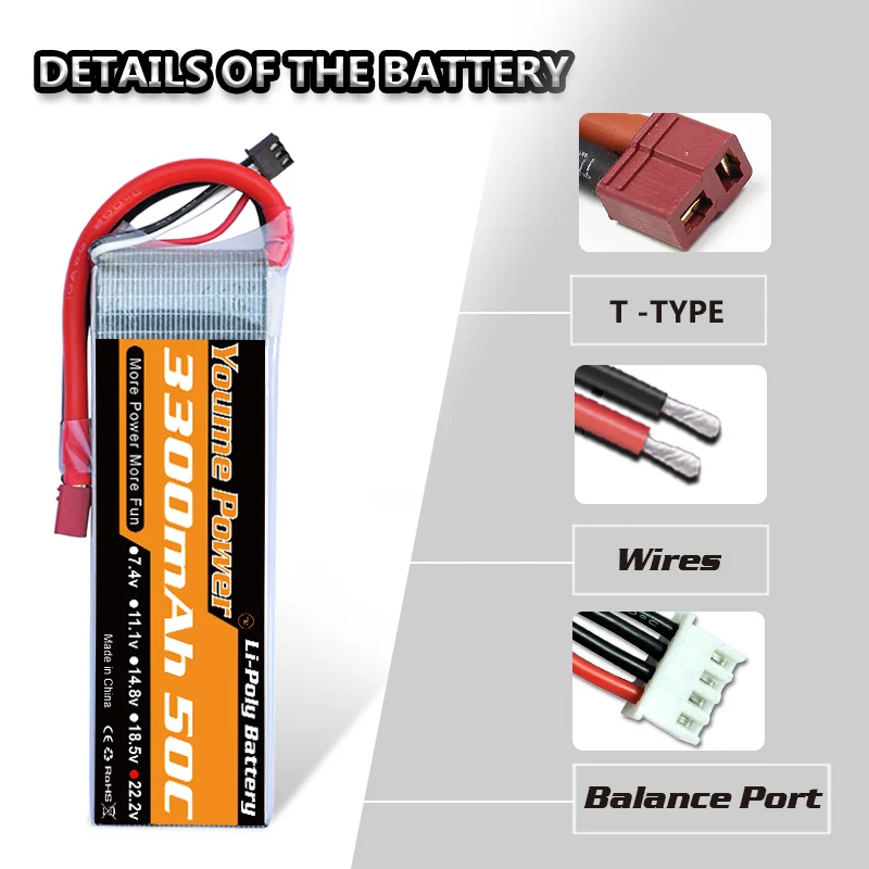 2 шт. Youme 6S Lipo батарея 22 V 3300mah 50C RC lipo для XT90 360 450X Вертолет Самолет Автомобиль