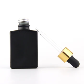 30ml 1oz Clear Matte Black Serum Square Glass Dropper Bottle with Gold Black Dropper 30 ml for E Liquid Cologne Perfume