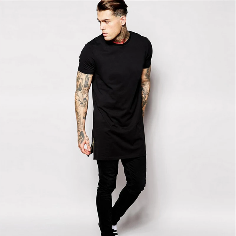 Fashion Pria Hip Hop Longline T shirt 