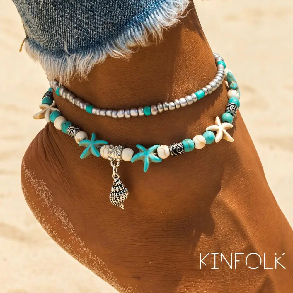 KINFOLK Vintage Shell Beads Starfish Anklets For Women 2020 Bracelet Foot Boho Jewelry Summer Beach Accessories Jewelry KINFOLK Vintage Shell Beads Starfish Anklets For Women 2020 Bracelet Foot Boho Jewelry Summer Beach Accessories Jewelry