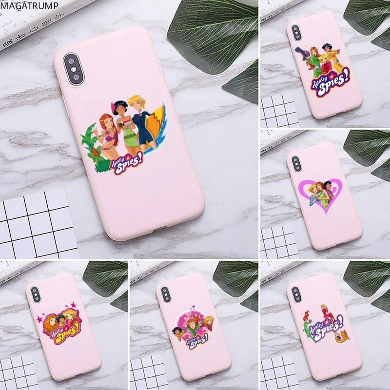 iphone 8 plus wallet case Cartoon totally spies Phone Case For iphone 12 11 Pro Max Mini XS 8 7 6 6S Plus X SE 2020 XR Matte Candy Pink Silicone Cover iphone 7 cover