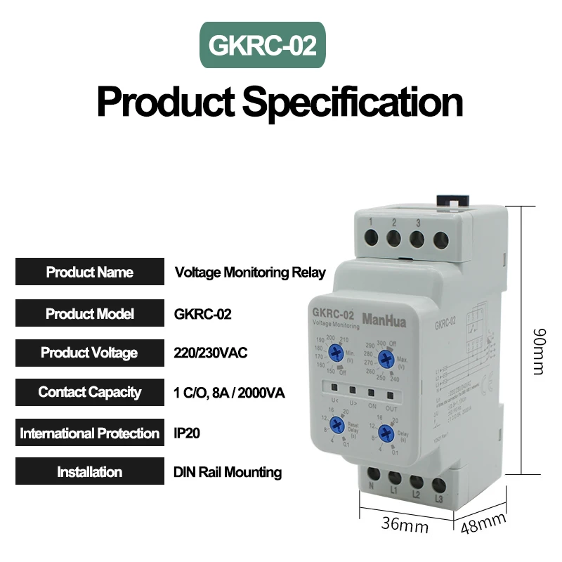 Устройство реле переменного тока GKRC-02 фазовое реле защиты от сбоя с низкой мощностью трехфазное четырехпроводное герметичное реле контроля напряжения