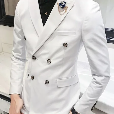 White blazer Роскошный Королевский мужской костюм 3 комплекта модный бутик двубортный сплошной цвет свадебное платье Тонкий деловой, банкетный вечерний наряд - Цвет: White blazer