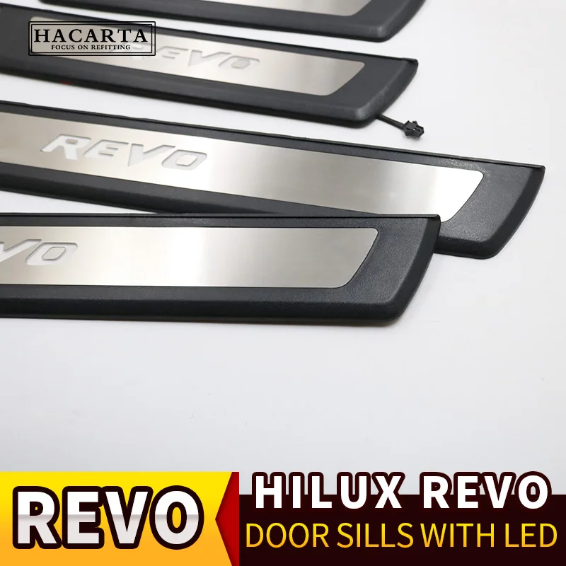 Для hilux revo- порога на плоской подошве для езды на велосипеде rof revo светодиодный порога с светодиодный свет нержавеющая сталь порога автомобильные аксессуары