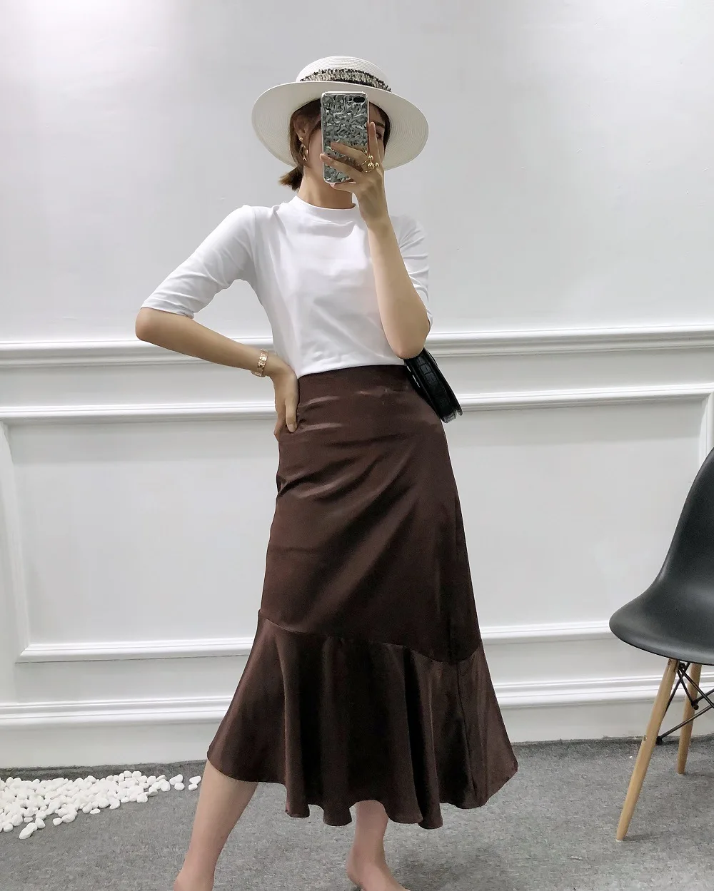 

European Sheet New Style WOMEN'S Dress Drape Fashion Elegant Slimming Satin Textured Xie Jin Skirt Children