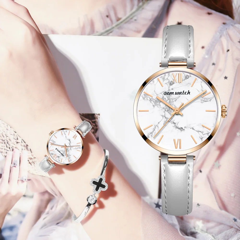 DOM женские часы Модные Кварцевые тонкие из натуральной кожи повседневные 3ATM