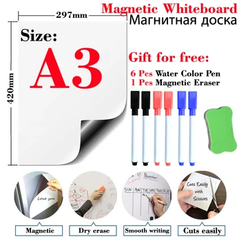 

A3 Size Small Magnetic Whiteboard Sticker Fridge Dry Erase White Board School Office Memo Wall Message Boards Remind Record