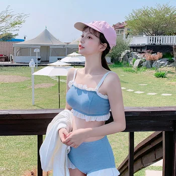 

Tankini Swimwear For Women Two Piece Swimsuit New Swimsuits Girl Bikini Big Push Uping Wood Ear High Waist Covering Split