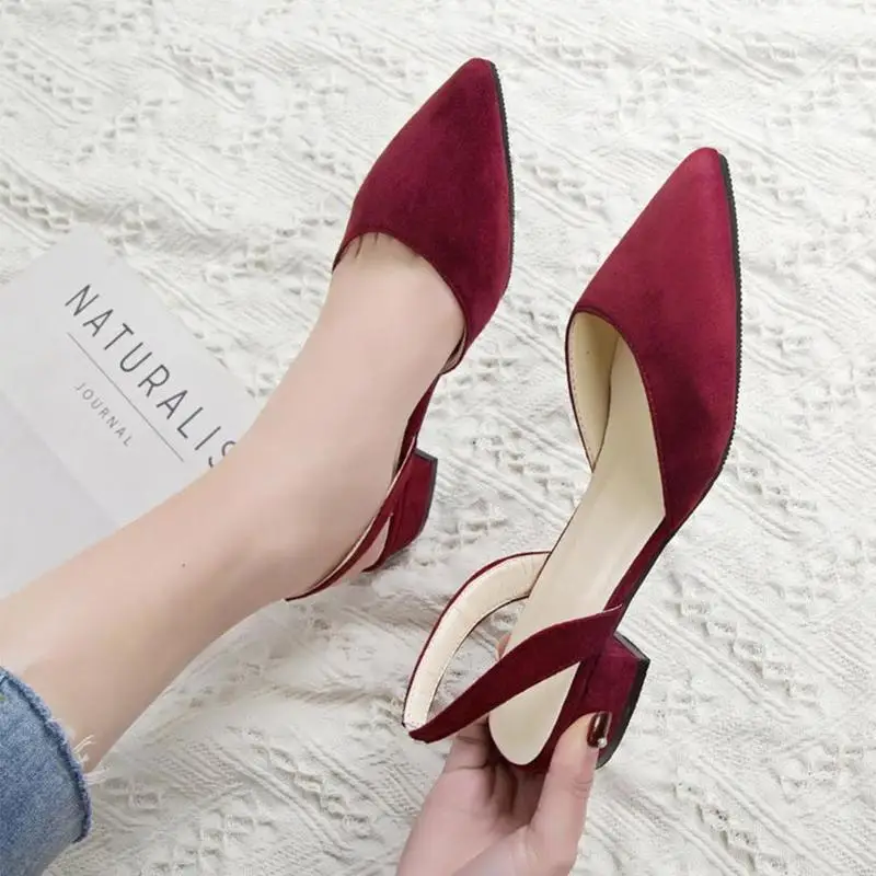 Autumn New Fashion Pointed Thick Heel Sandals Pointed Thick-soled Suede Sandals Outdoor Leisure Beach Low Heel Sandals