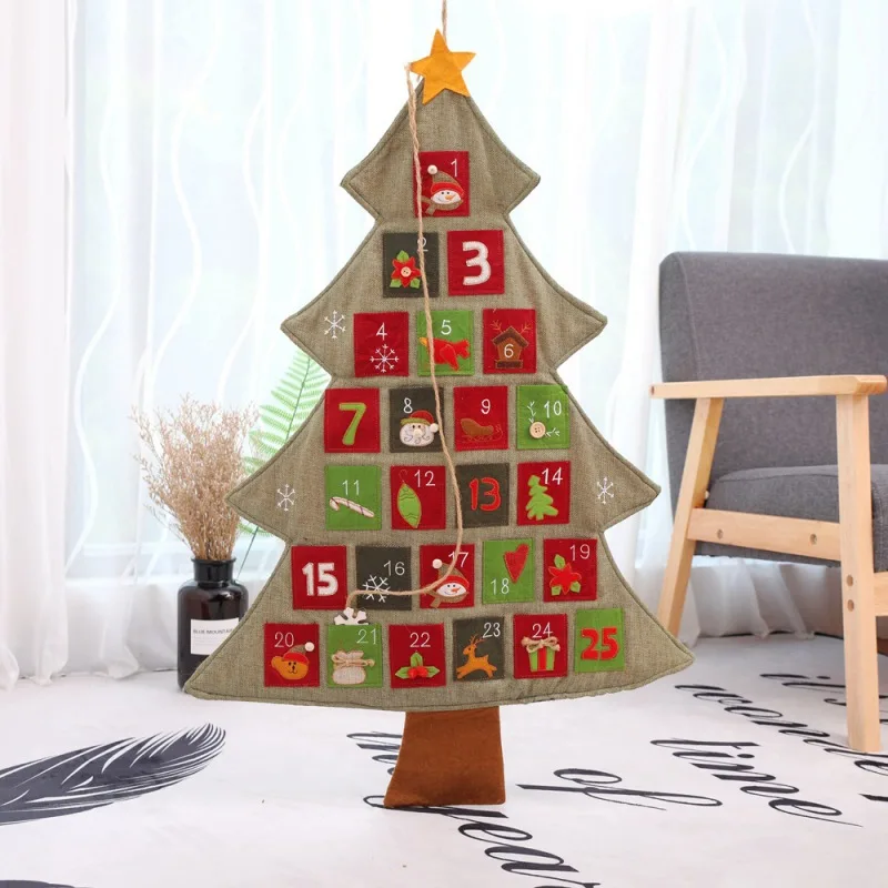 Горячая Рождественская елка Advent обратный отсчет календари льняной настенный календарь Рождественский орнамент
