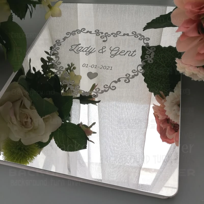Guest Book Wedding Guestbook Personalized Mirror Names Date Blank Favor Signature Decor Party Heart Love Frame G017