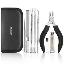 Lurrose, 8 шт., толкатель для кутикулы, клипер, набор, профессиональный, из нержавеющей стали, триммер для ногтей, очиститель, инструменты для маникюра и педикюра