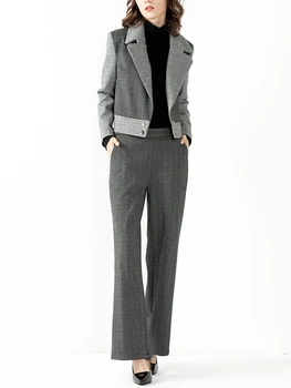 

Woolen Suit Female Leisure Small Suit Fashion Coat Flared Trousers Casual Western Style Small Fragrant Piece OL