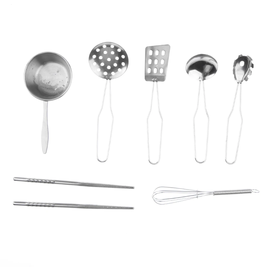 7pcs Kids Pretend Play Kitchen Cooking Toys, Stainless Steel Utensil Set D - Whisk, Ladle, Spatula & More