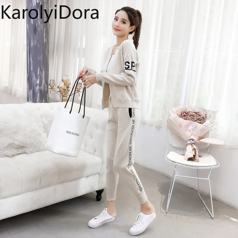 Women's suit 2020 Spring and autumn new fashion knit sweater sports suit women's cardigan thin casual pants 2 piece set women 2