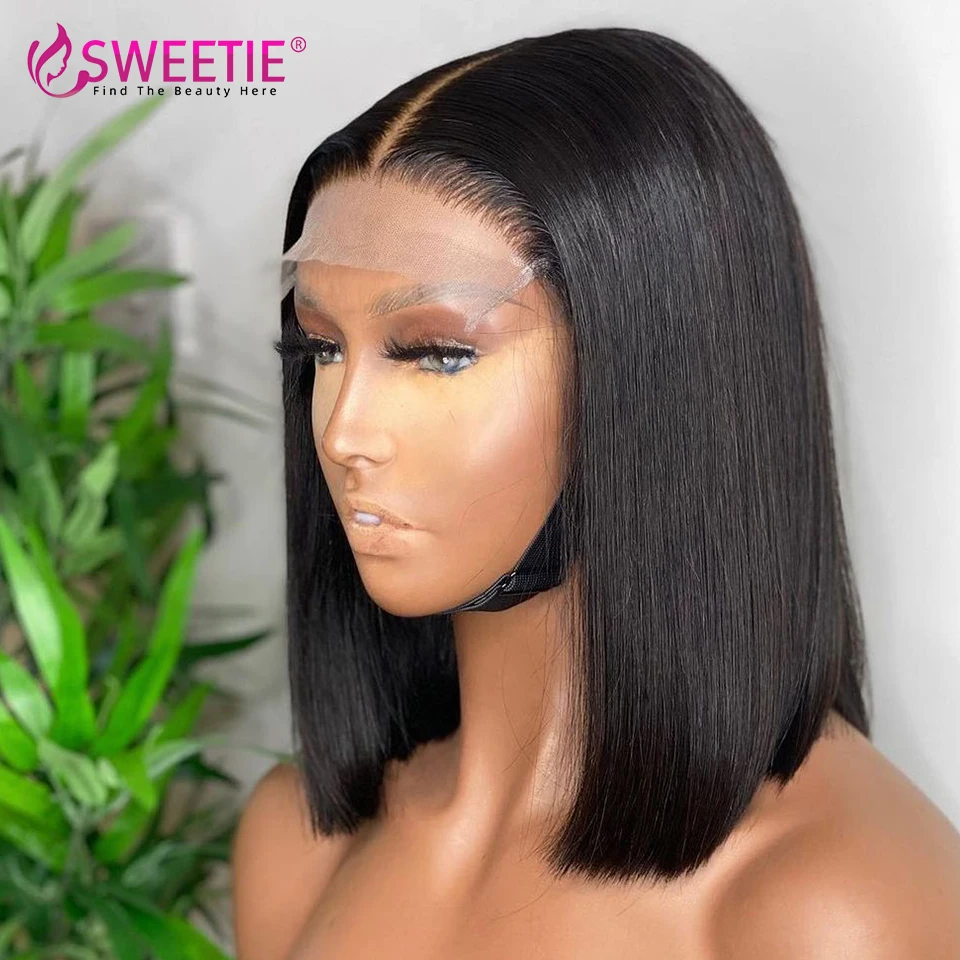 Прямые короткие парики Sweetie из человеческих волос на сетке для женщин