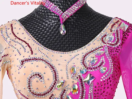 Национальный стандарт танцевальный костюм для соревнований алмазное платье с открытой спиной и рукавами из ленты Бальные вальсы джазовые современные танцевальные наряды