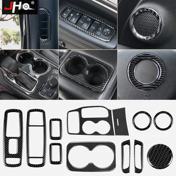 

JHO Whole Set Real Carbon Car Center Console Overlay Cover Trim For Jeep Grand Cherokee 2014-2019 2017 2016 15 Limited WK2 2018