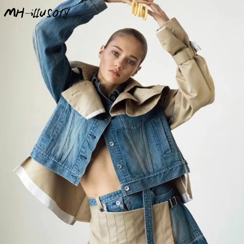

2019 Newest Autumn Patchwork Jeans Denim Jacket High Quality Short Windbreaker Street Style Cool Fashion Coat And Jackets Women