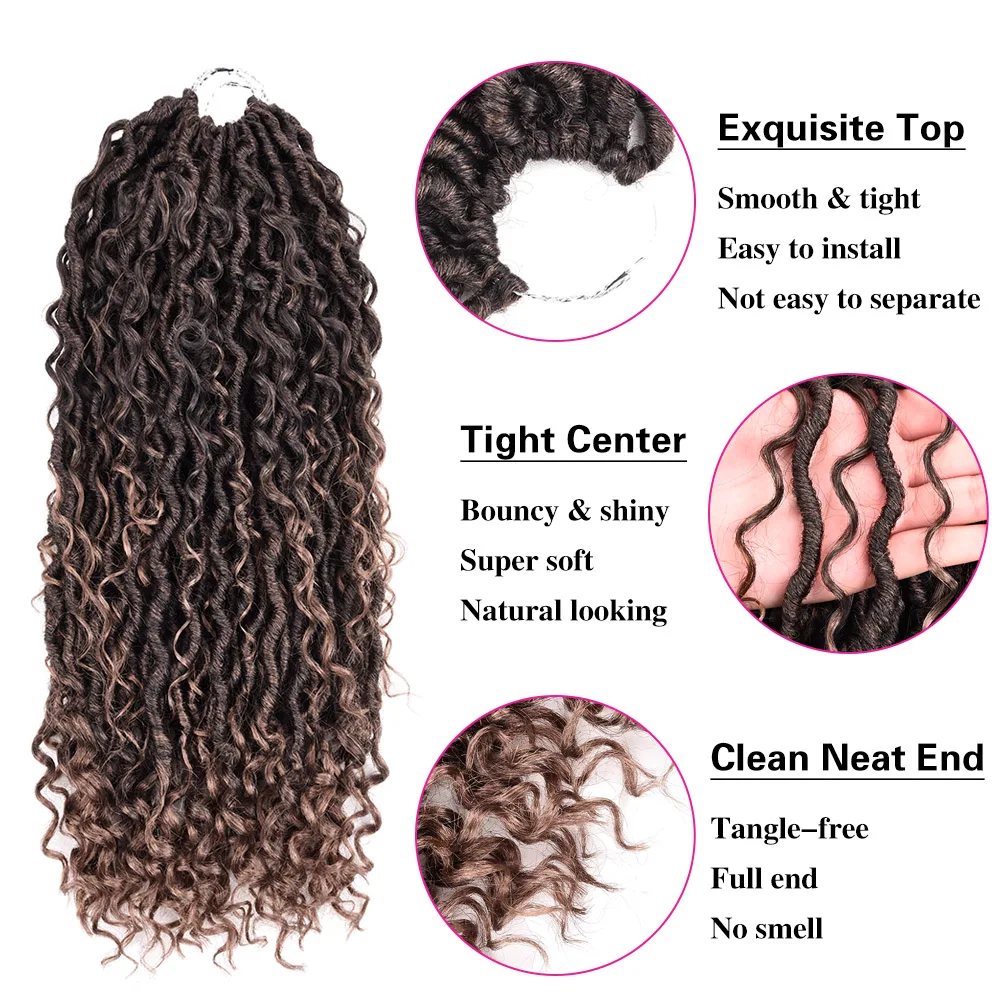 DinDong Synthetic Goddess Locs Crochet Hair 20/Stands 20inch Curly Braiding Hair Faux Locs Braids Pre Looped Braid Bulk