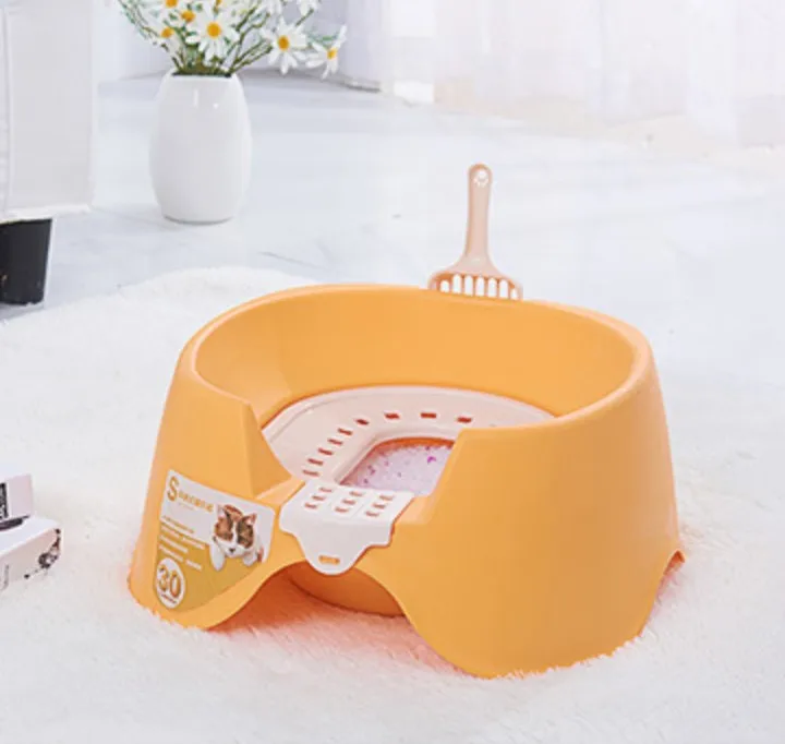 Orange Noblepet Semi-Closed Pet Cats Туалет анти-всплеск обучение кошачий ящик для мусора Крытый С совок для уборки наполнителя кошачьего лотка для плюшевых кошек Песочная коробка - Цвет: Orange