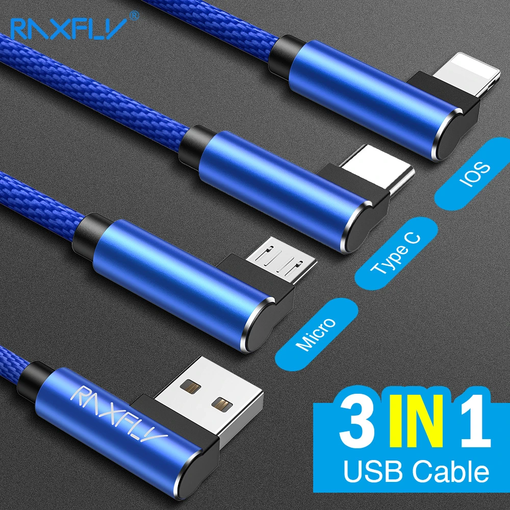 RAXFLY 3A кабель для быстрой зарядки 3 в 1 Micro USB 8Pin type C кабель для iphone 11 Pro Max 5V кабель для передачи данных