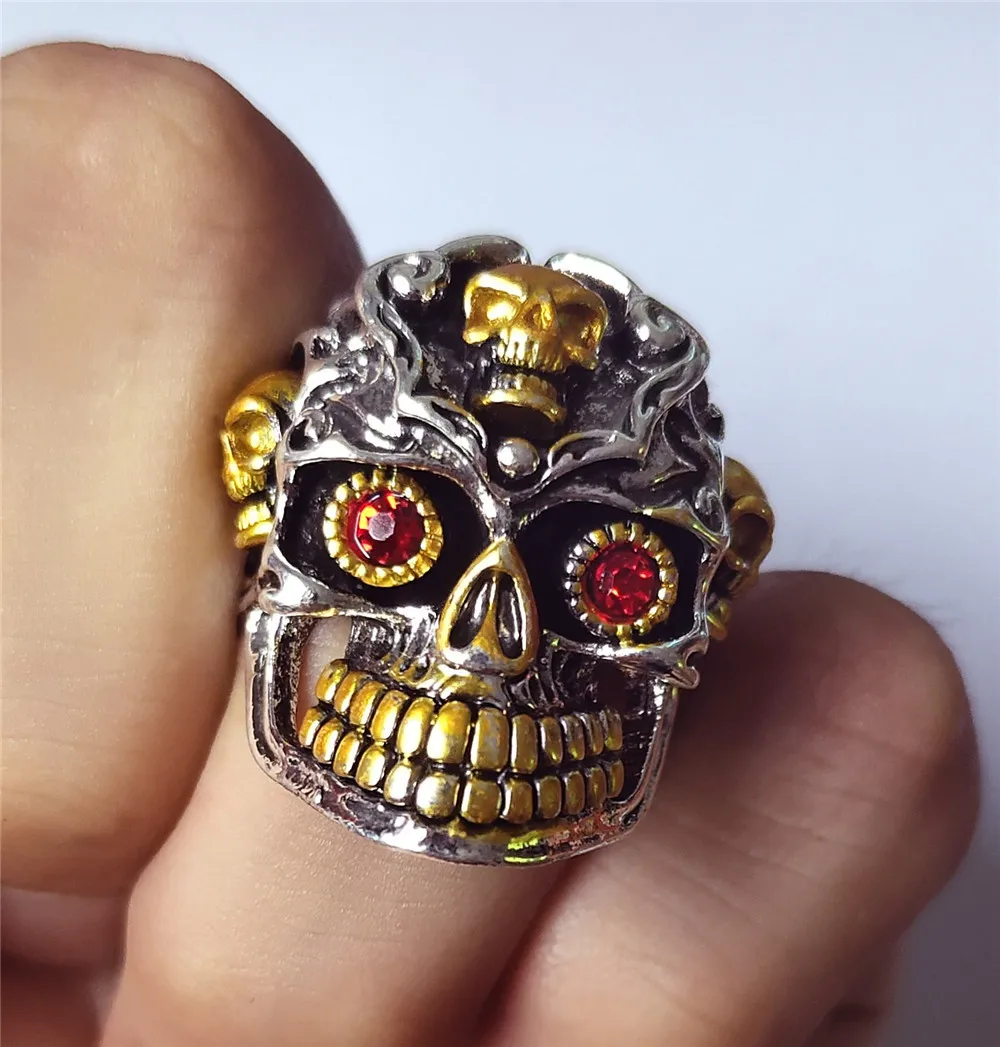 

Fashion Domineering Skull King Inlaid Artificial Red Stone Men's Ring Man's Biker Punk Personality Jewelry Drop Shipping